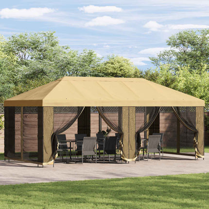 Paviljong med väggar 6 x 3 m Gräddvit Polyester och Stål 190