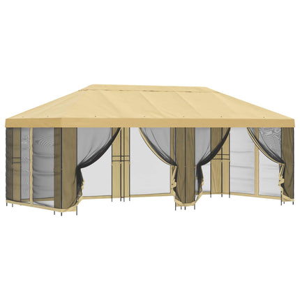 Trädgårdsgazebo med sidoväggar 6 x 3 m Gräddvit