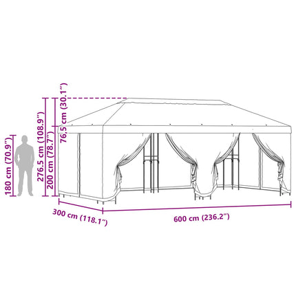 Paviljong med väggar 6 x 3 m Terracotta Polyester och Stål 190
