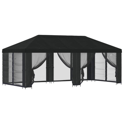 Trädgårdsgazebo med sidoväggar 6 x 3 m Svart Polyester och Stål