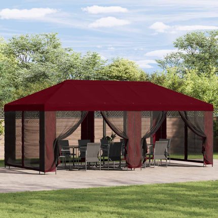Paviljong med väggar 6 x 3 m Vinröd Polyester och Stål 190