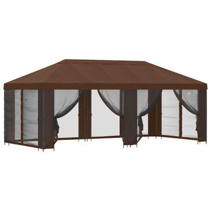 Paviljong med väggar 6 x 3 m Brun Polyester och Stål 190