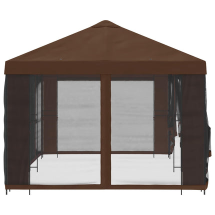 Trädgårdsgazebo med sidoväggar 6 x 3 m Brun Polyester och Stål
