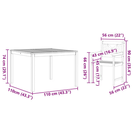 Trädgårdsmöbelset 5 pcs Brun Massivt akaciaträ