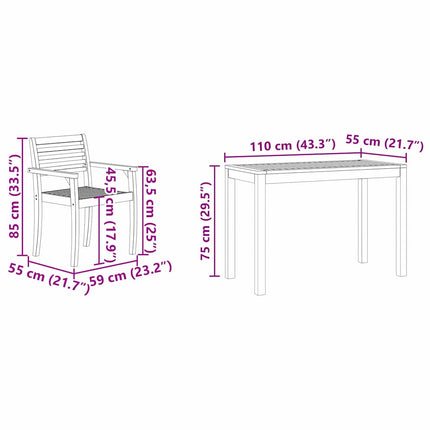 Trädgårdsmöbelset 3 pcs Brun Massivt Akaciaträ