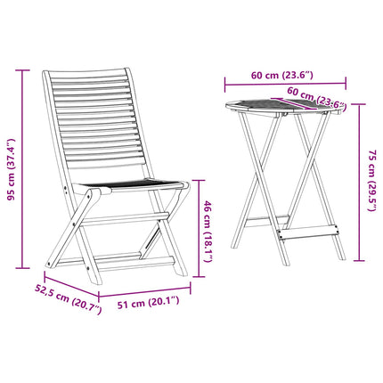 Fällbart bistroset 3 pcs Brun Massivt Akaciaträ