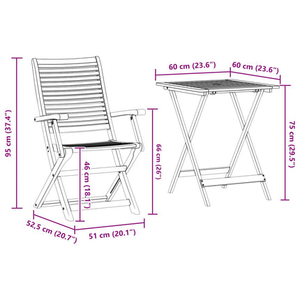 Fällbart bistroset 3 pcs Brun Massivt Akaciaträ