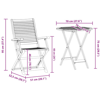 Fällbart bistroset 3 pcs Brun Massivt Akaciaträ