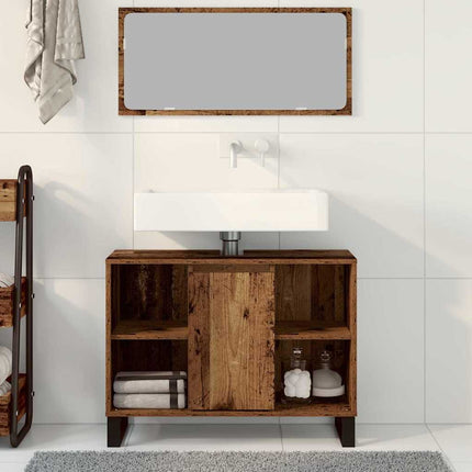 Badrumsskåp Gammalt trä 80 x 33 x 60 cm Konstruerat trä