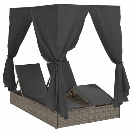 Dubbel solstol med gardiner Grå 205 x 129 x 200 cm konstrotting