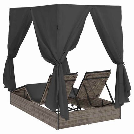 Dubbel solstol med gardiner Grå 205 x 129 x 200 cm konstrotting