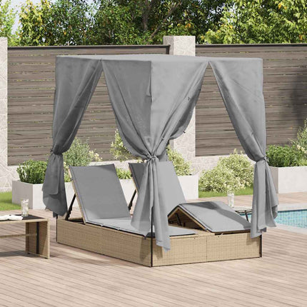 Dubbel solstol med gardiner Grå 205 x 129 x 200 cm konstrotting