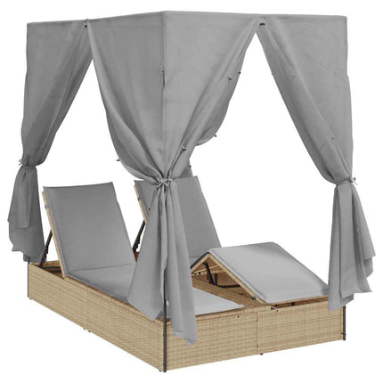 Dubbel solstol med gardiner Grå 205 x 129 x 200 cm konstrotting