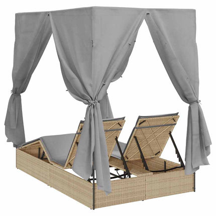 Dubbel solstol med gardiner Grå 205 x 129 x 200 cm konstrotting