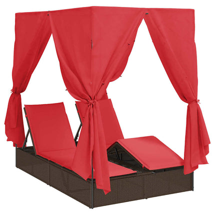 Dubbel solstol med gardiner Röd 205 x 129 x 200 cm konstrotting