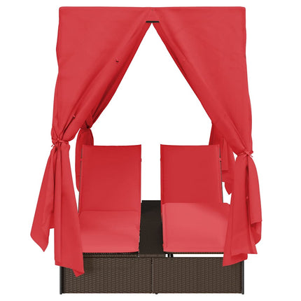 Dubbel solstol med gardiner Röd 205 x 129 x 200 cm konstrotting
