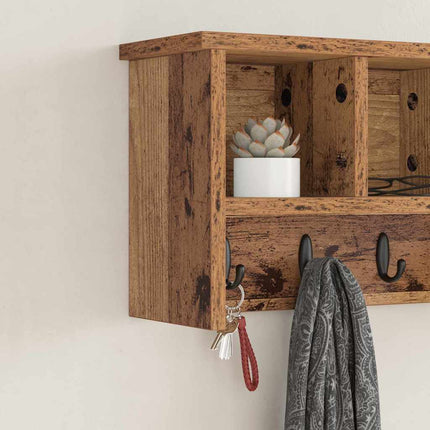 Väggmonterad Klädhängare med hylla Gammalt trä 50 x 16 x 26 cm