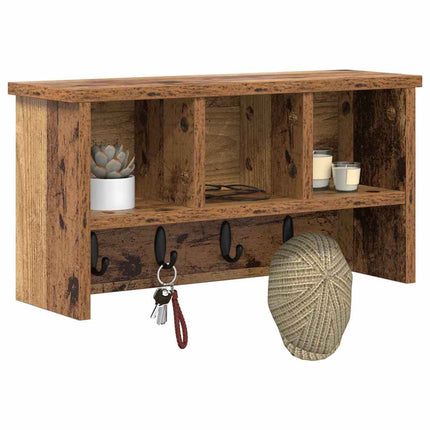 Väggmonterad Klädhängare med hylla Gammalt trä 50 x 16 x 26 cm