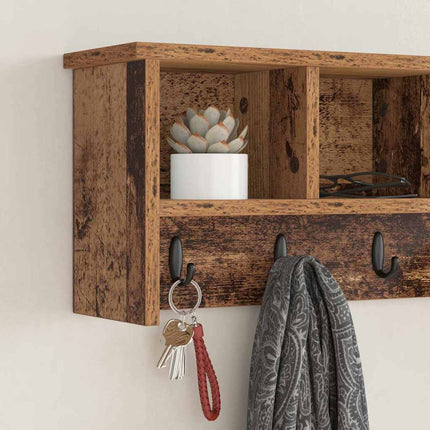Väggmonterad Klädhängare med hylla Gammalt trä 75 x 16 x 26 cm