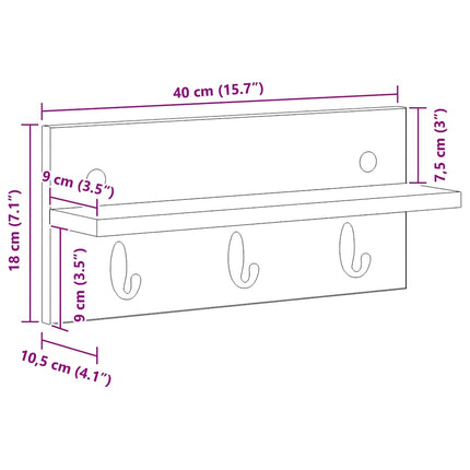 Väggmonterad Klädhängare med lagring Svart Ek 40 x 10,5 x 18 cm