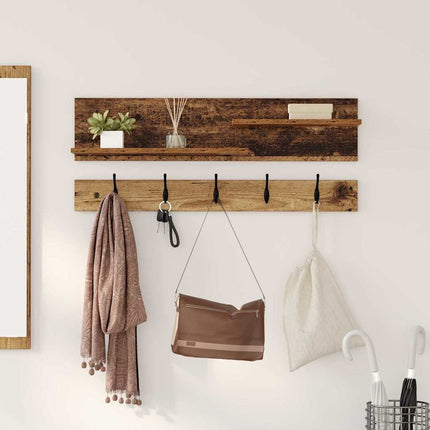 Väggmonterad Klädhängare med hylla Gammalt trä 90 x 15 x 36 cm