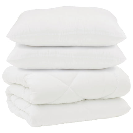 Duntäcke med Kuddar 3 pcs Vit Mikrofiber och Dunfjäder