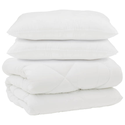 Duntäcke med Kuddar 3 pcs Vit Mikrofiber och Dunfjäder