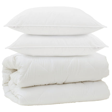 Duntäcke med Kuddar med kudde 3 pcs Vit Mikrofiber