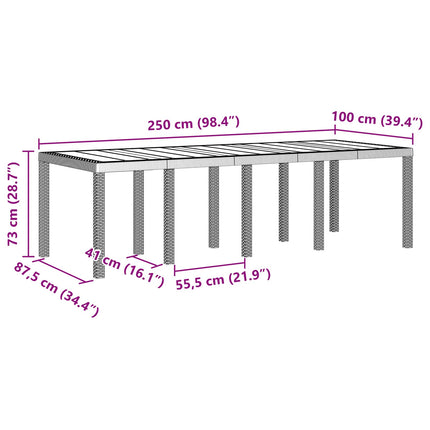 Trädgårdsbord Antracit 250 x 100 x 73 cm konstrotting