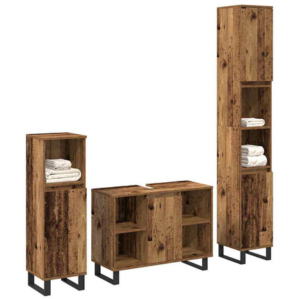 Badrumsmöbelset med hylla med dörr 3 pcs Brun Konstruerat trä