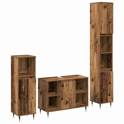 Badrumsmöbelset med hylla 3 pcs Gammalt trä Konstruerat trä