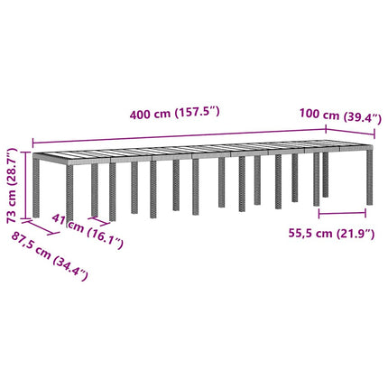 Trädgårdsbord Vit 400 x 100 x 73 cm konstrotting