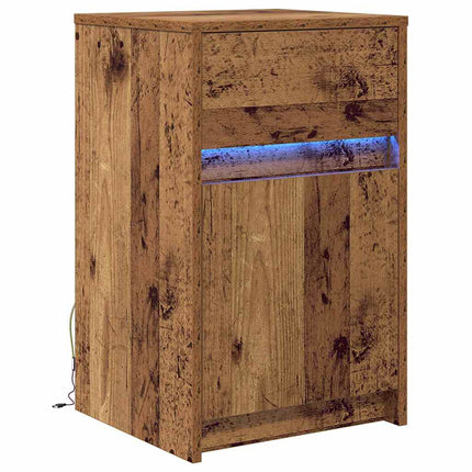 LED Sängbord Cabinet med låda Gammalt trä 38 x 34 x 61 cm