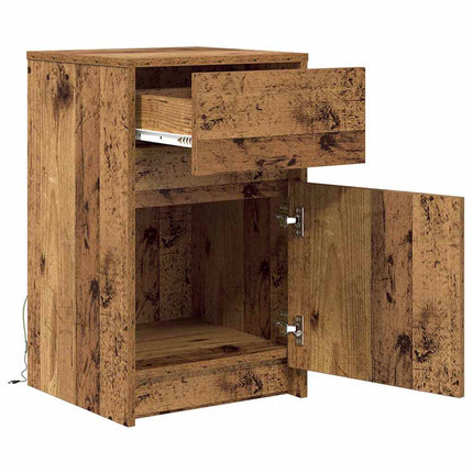 LED Sängbord Cabinet med låda Gammalt trä 38 x 34 x 61 cm