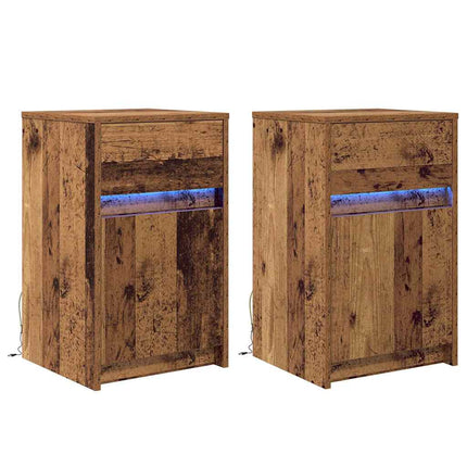 LED Sängbord Cabinet 2 st Gammalt trä 38 x 34 x 61 cm
