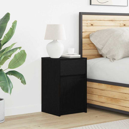 LED Sängbord Cabinet Svart ek 38 x 34 x 61 cm Konstruerat trä