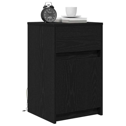 LED Sängbord Cabinet med låda 2 pcs Svart ek 38 x 34 x 61 cm
