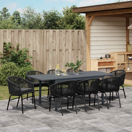 Trädgårdsmöbelset 9 pcs Svart konstrotting