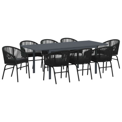 Trädgårdsmöbelset 9 pcs Svart konstrotting