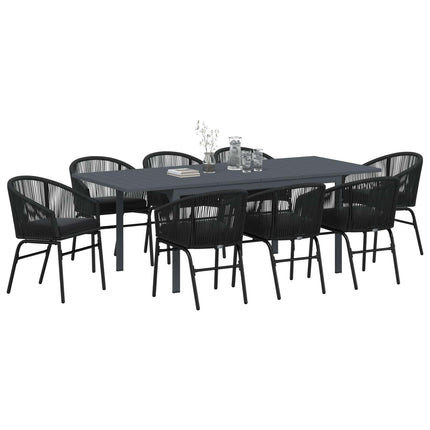 Trädgårdsmöbelset 9 pcs Svart konstrotting
