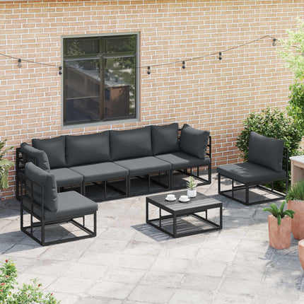 Trädgårdsoffset med kudde 6 pcs Svart Aluminium