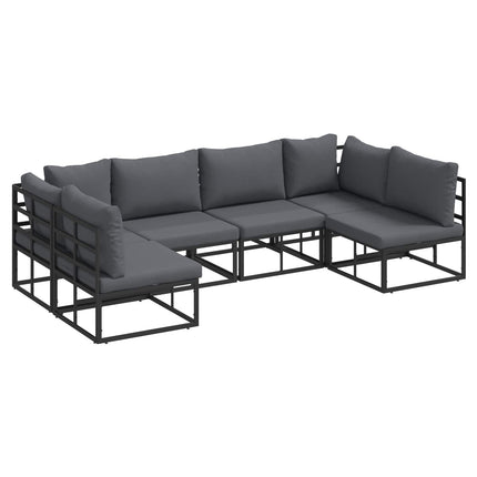Trädgårdsoffset med kudde 6 pcs Svart Aluminium
