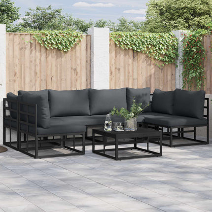 Trädgårdsoffset med kudde 7 pcs Svart Aluminium