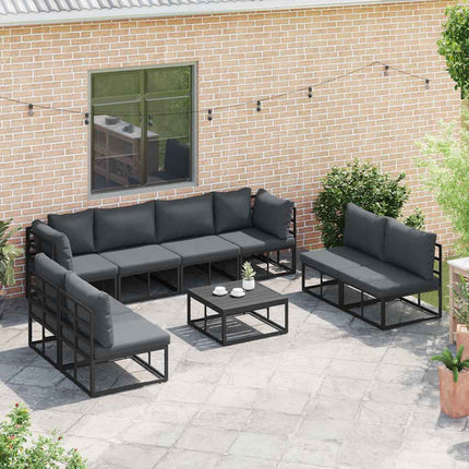 Trädgårdsoffset med kudde 8 pcs Svart Aluminium