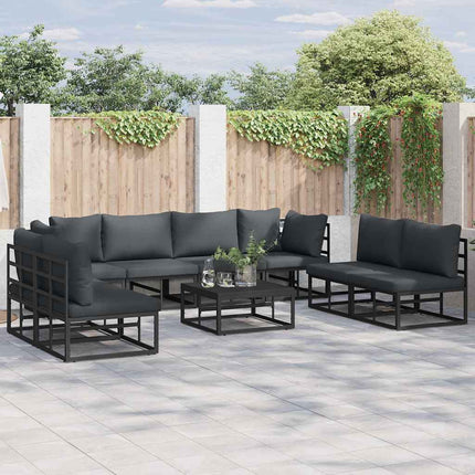 Trädgårdsoffset med kudde 9 pcs Svart Aluminium