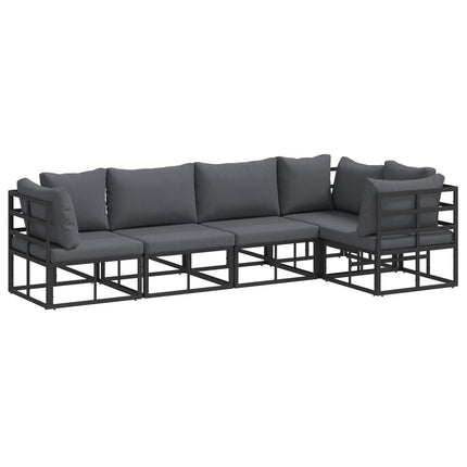 Trädgårdsoffset med kudde 5 pcs Svart Aluminium
