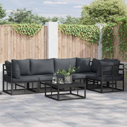 Trädgårdsoffset med kudde 6 pcs Svart Aluminium