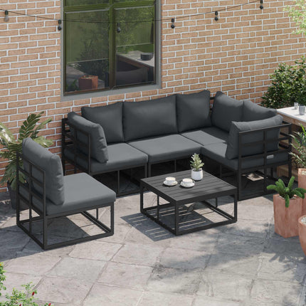 Trädgårdsoffset med kudde 6 pcs Svart Aluminium