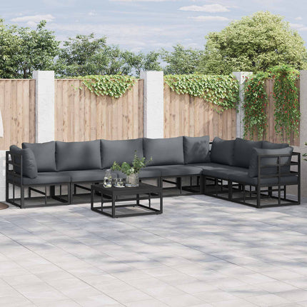 Trädgårdsoffset med kudde 7 pcs Svart Aluminium