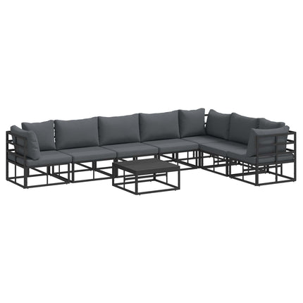 Trädgårdsoffset med kudde 8 pcs Svart Aluminium